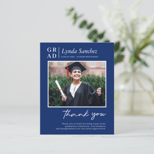 Budget Blue White Photo Afstuderen Hartelijk dank (Staand voorkant)