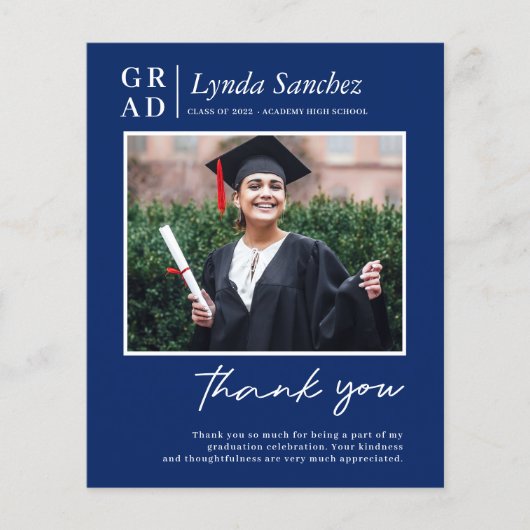 Budget Blue White Photo Afstuderen Hartelijk dank (Voorkant)