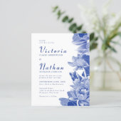Budget Blue White Photo Floral Wedding Invite (Staand voorkant)