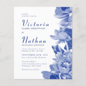Budget Blue White Photo Floral Wedding Invite (Voorkant)