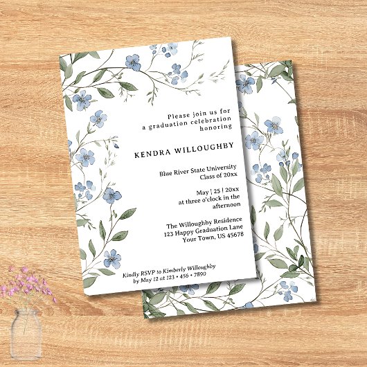 Budget Blue Wildflowers Afstuderen Uitnodiging