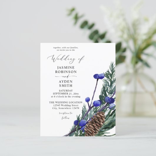Budget Blue Winter Berries & Pine Greenery Wedding (Staand voorkant)