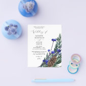 Budget Blue Winter Berries & Pine Greenery Wedding Flyer (Enkel)