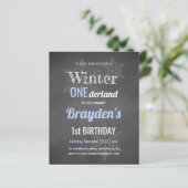 Budget Blue Winter Onederland 1e verjaardag Uitnod (Staand voorkant)