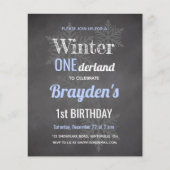 Budget Blue Winter Onederland 1e verjaardag Uitnod (Voorkant)