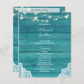 Budget Blue Wood, Licht, Lace Wedding Program (Voorkant / Achterkant)