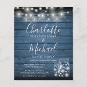 Budget Blue Wood Mason Jars Wedding Uitnodiging (Voorkant)