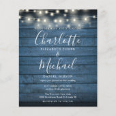 Budget Blue Wood String Lights Wedding Invitation (Voorkant)