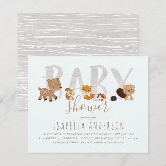 Budget Blue Woodland Animals Neutraal Baby shower (Voorkant / Achterkant)