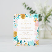 Budget Blue Yellow Floral Wedding Invitation (Staand voorkant)
