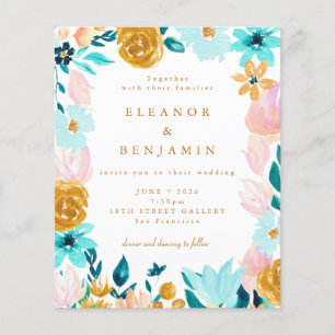 Budget Blue Yellow Floral Wedding Invitation
