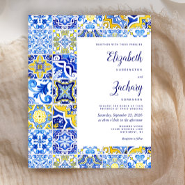 Budget Blue Yellow Portugese Tegel Wedding Invite