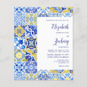 Budget Blue Yellow Portugese Tegel Wedding Invite (Voorkant)