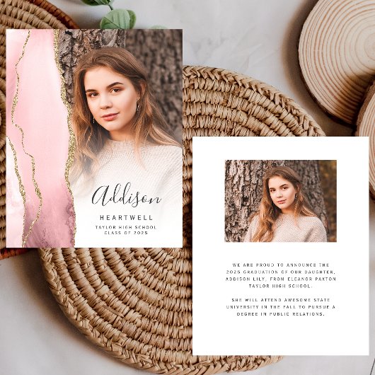 Budget Blush Agate Foto Afstudeeraankondiging