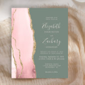 Budget Blush Agate Sage Green Wedding Uitnodiging