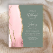 Budget Blush Agate Sage Green Wedding Uitnodiging