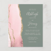Budget Blush Agate Sage Green Wedding Uitnodiging (Voorkant)
