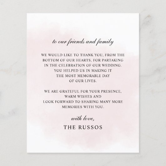 Budget Blush Bloemen Bruiloft Dank u kaart (Achterkant)