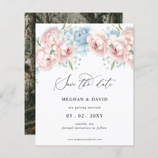 Budget Blush Bloemen Foto Save the Date (Voorkant / Achterkant)