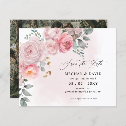 Budget Blush Bloemen Foto Save the Date (Voorkant / Achterkant)