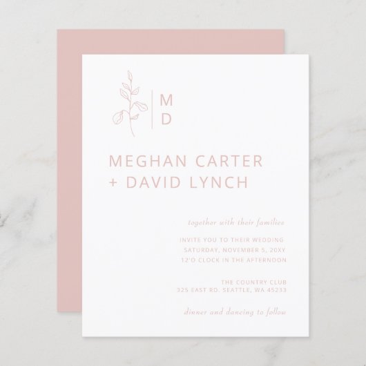 Budget Blush Botanical Monogram Weddenschap (Voorkant / Achterkant)