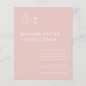Budget Blush Botanische Monogram Trouwuitnodiging (Voorkant)