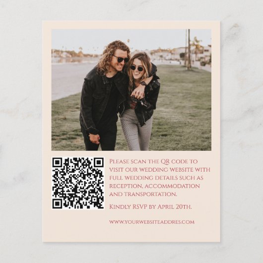 Budget blush en goud Foto QR code bruiloft uitnodi (Achterkant)