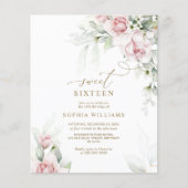 Budget Blush & Eucalyptus Sweet 16 Uitnodiging (Voorkant)