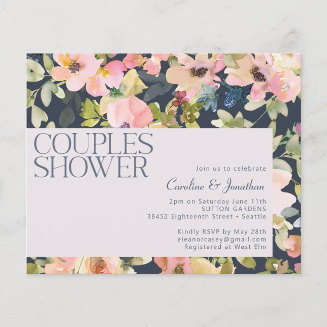 Budget Blush Floral Couples Shower Invite (Voorkant)