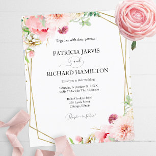 Budget Blush Floral Geometric Wedding Uitnodiging