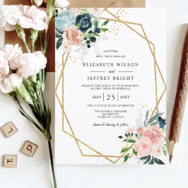 Budget Blush Floral Geometric Wedding Uitnodiging
