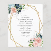 Budget Blush Floral Geometric Wedding Uitnodiging (Voorkant)