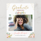 Budget Blush Floral Photo Afstuderen Aankondiging (Voorkant)