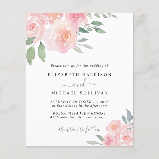 Budget Blush Floral Waterverf Wedding (Voorkant)