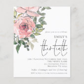 Budget Blush Florals Dertigste verjaardag Uitnodig (Voorkant)
