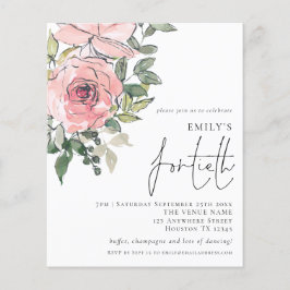 Budget Blush Florals Fortieth Birthday Invite