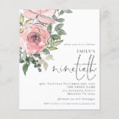 Budget Blush Florals Ninetieth Party Invitation (Voorkant)
