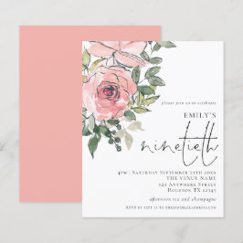 Budget Blush Florals Ninetieth Party Invitation