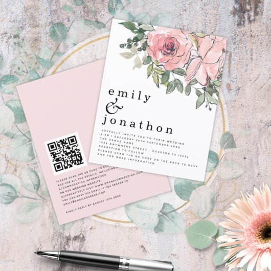 Budget Blush Florals QR Code Weddenschap