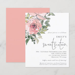 Budget Blush Florals Sweet 16 Uitnodiging