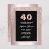 Budget Blush Folie 40th Birthday Party Invitation (Voorkant / Achterkant)