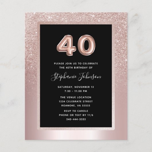 Budget Blush Folie 40th Birthday Party Invitation (Voorkant)