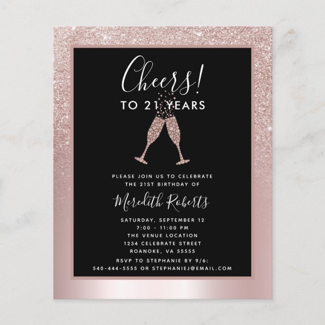 Budget Blush Glitter 21st Birthday Invitation (Voorkant)