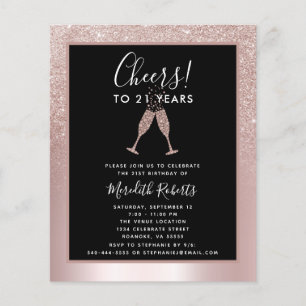 Budget Blush Glitter 21st Birthday Invitation