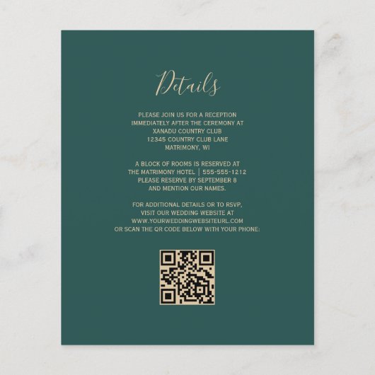 Budget Blush Gold Agaat Green QR Code Trouwen (Achterkant)