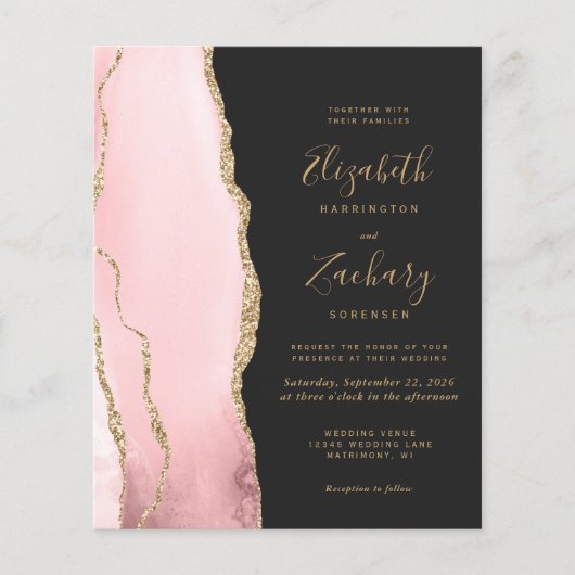 Budget Blush Gold Agate Dark Weddenschap (Voorkant)