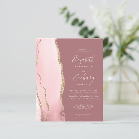 Budget Blush Gold Agate Roos Weddenschap (Staand voorkant)