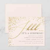 Budget Blush & Gold Confetti Script Surprise Party (Voorkant / Achterkant)