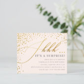 Budget Blush & Gold Confetti Script Surprise Party (Staand voorkant)