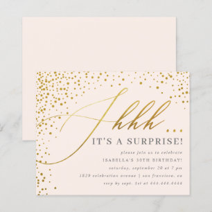 Budget Blush & Gold Confetti Script Surprise Party